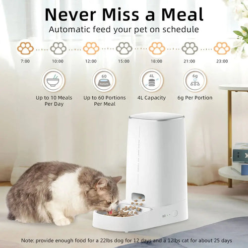 Automatic pet feeder controlled from a mobile app to schedule meals remotely