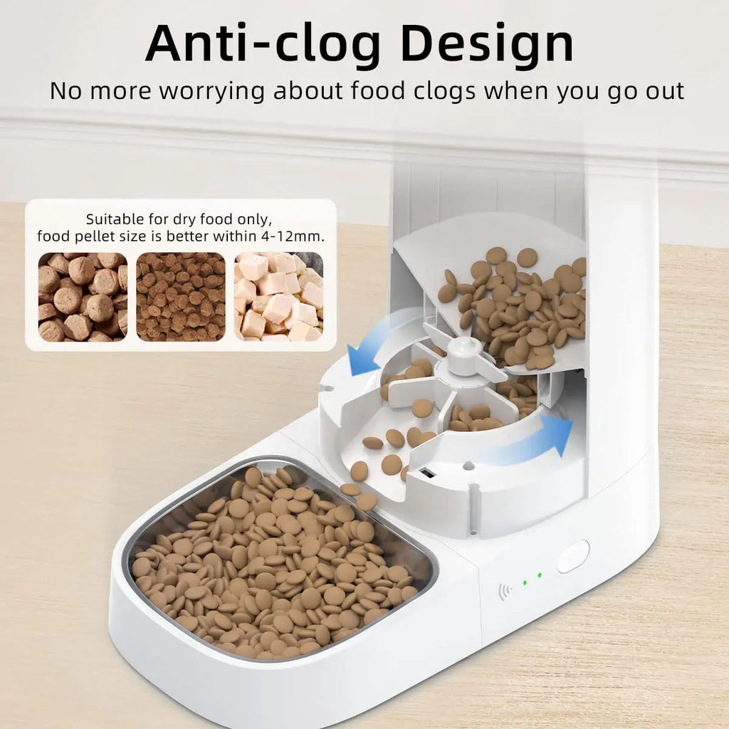 4L anti-jam kibble reservoir of the automatic pet feeder