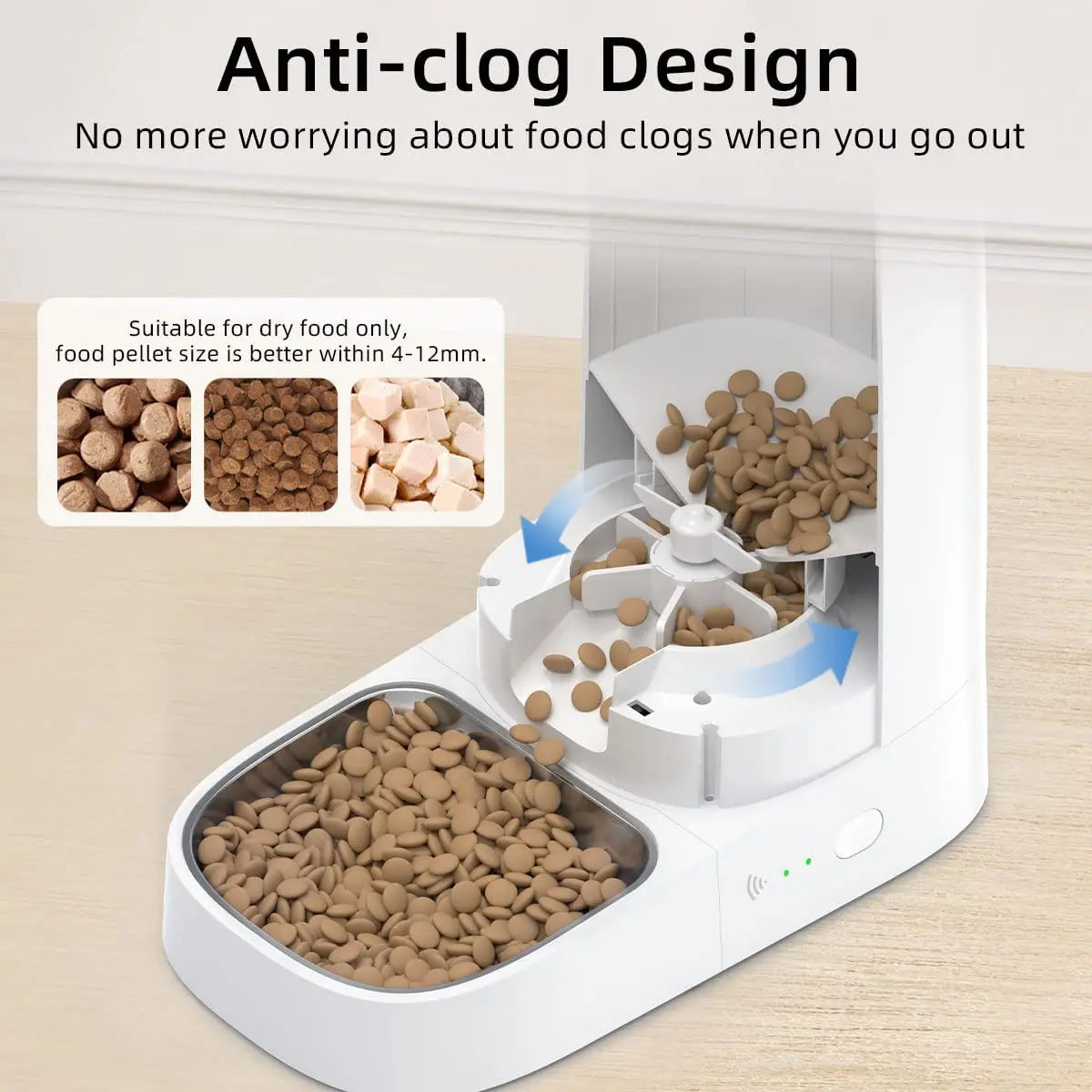 4L anti-jam kibble reservoir of the automatic pet feeder